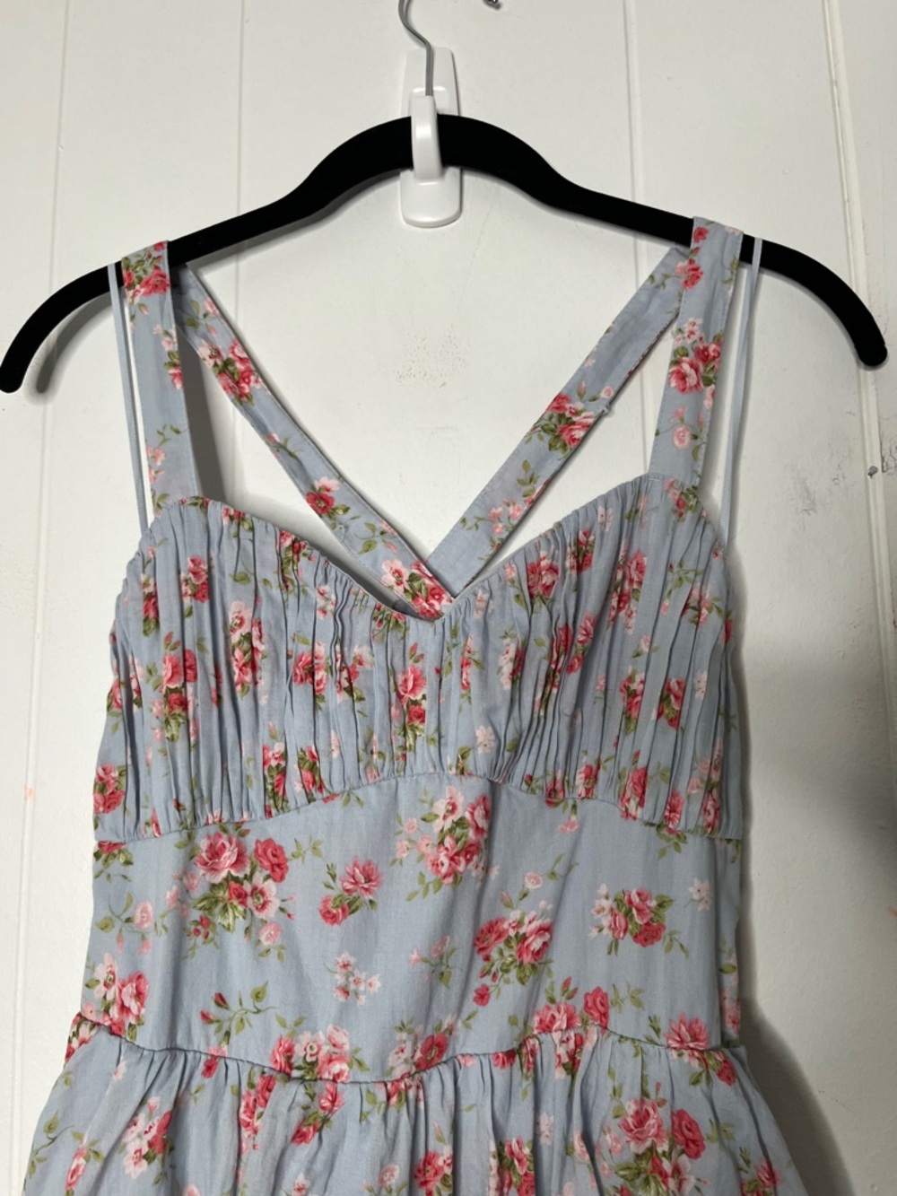 Abercrombie & Fitch Light Blue Floral Tiered Maxi Dress Lace-Up Back - Picture 2 of 9